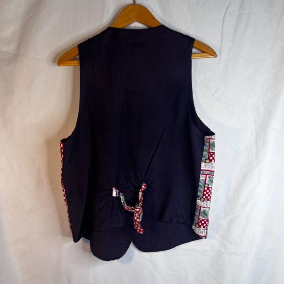 Robyn Lyn VTG Christmas VEST Mixed Print Happy Holidays Novelty Size L/XL Cotton - Picture 2 of 10